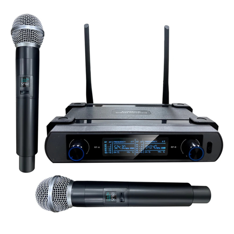 Uhf Wireless Microphone System Dual Channel - نظام ميكروفون لاسلكي احترافي بقناتين UHF