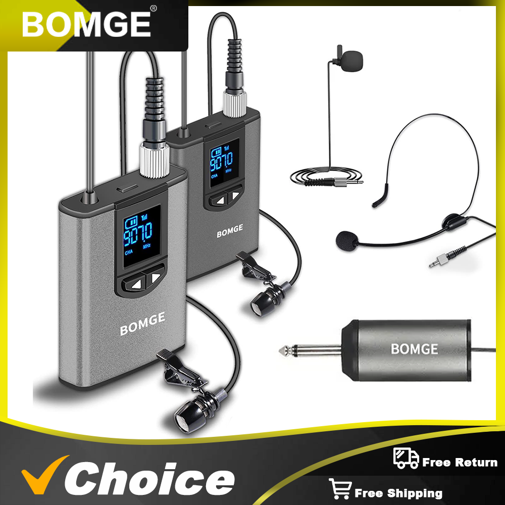 Wireless Lavalier Microphone Dual Receiver - BOMGE نظام ميكروفون لاسلكي مزدوج سماعة