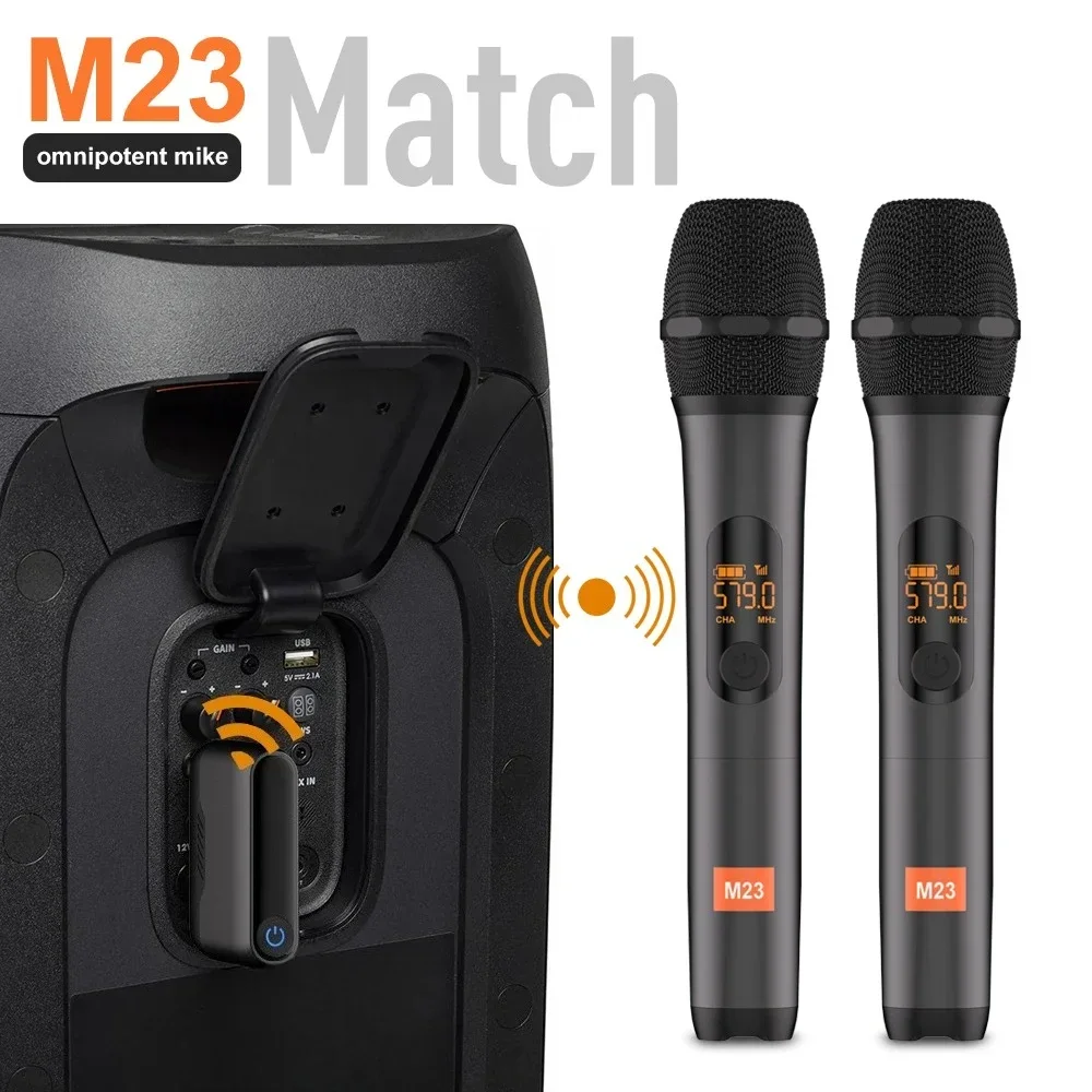 Rechargeable Wireless Mic Lithium Battery - مجموعة ميكروفونات لاسلكية UHF M23، تتضمن