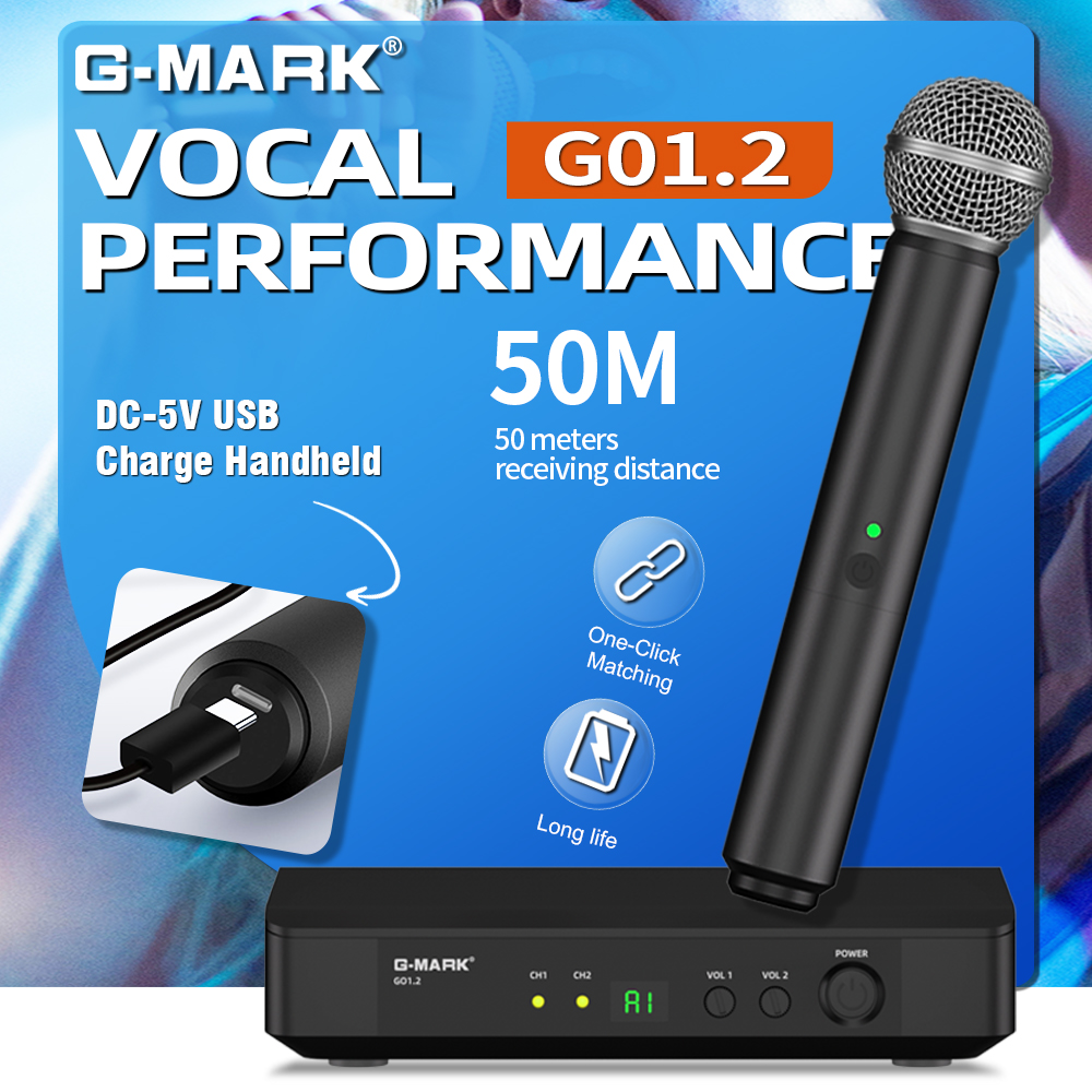 Rechargeable Wireless Mic Lithium Battery - ميكروفون لاسلكي G-MARK UHF للكاراوكي مع