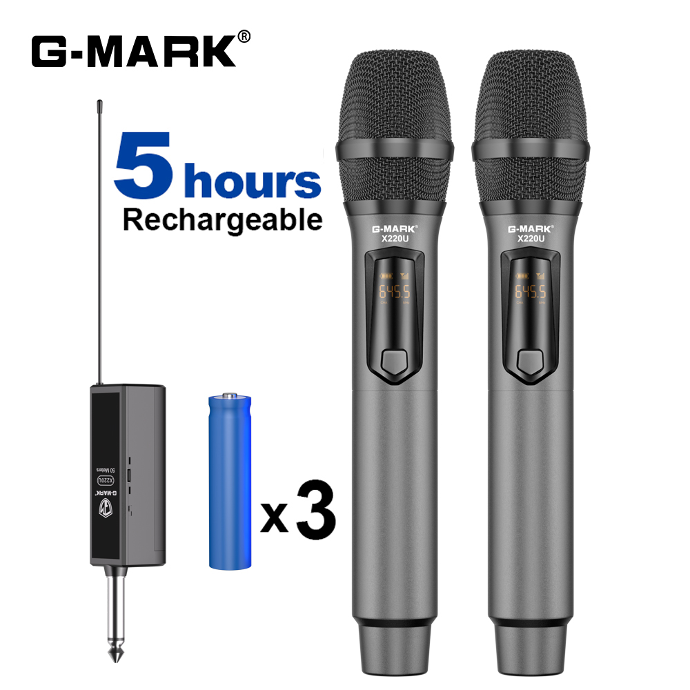 Rechargeable Wireless Mic Lithium Battery - ميكروفون لاسلكي G-MARK X220U UHF كاريوكي