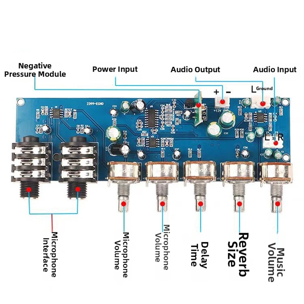 Karaoke Audio Mixer Echo Delay - لوحة ميكروفون كاريوكي PT2399 مع تأثير