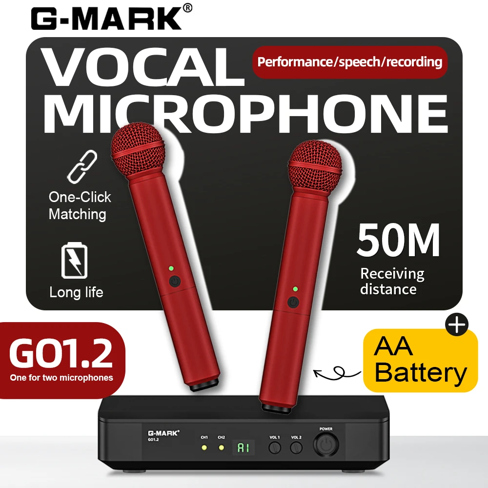 Rechargeable Wireless Mic Lithium Battery - ميكروفون لاسلكي للكاريوكي، طراز G-MARK، يعمل