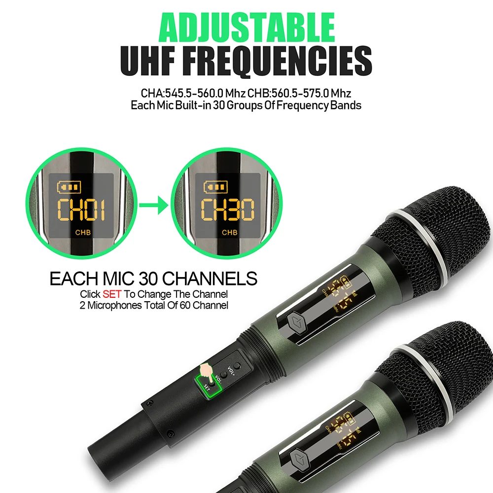 نظام ميكروفون الكاريوكي الدينا - مراجعة Uhf Wireless Microphone System Dual Channel وسعره