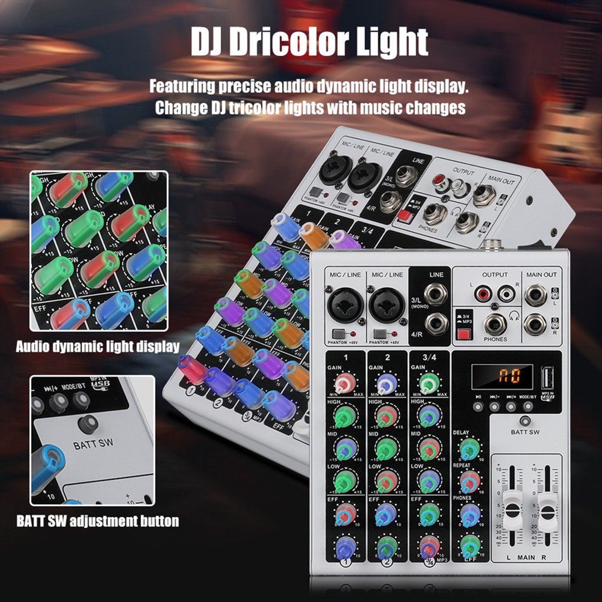 خلاط صوت محمول DTC5 بأربع قنوا - مراجعة Karaoke Amplifier Mixer Bluetooth وسعره