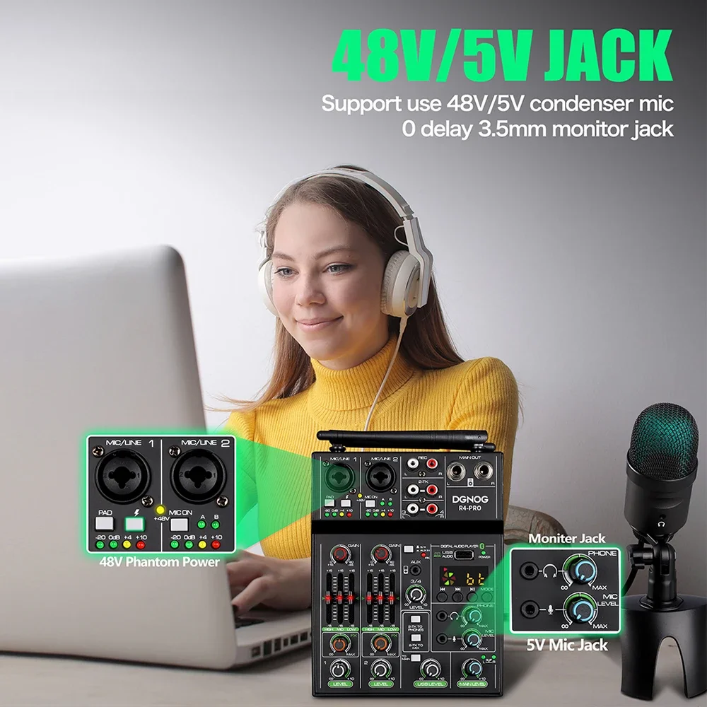 DGNOG 4 قناة جهاز مزج الصوت US - مراجعة Karaoke Amplifier Mixer Bluetooth وسعره